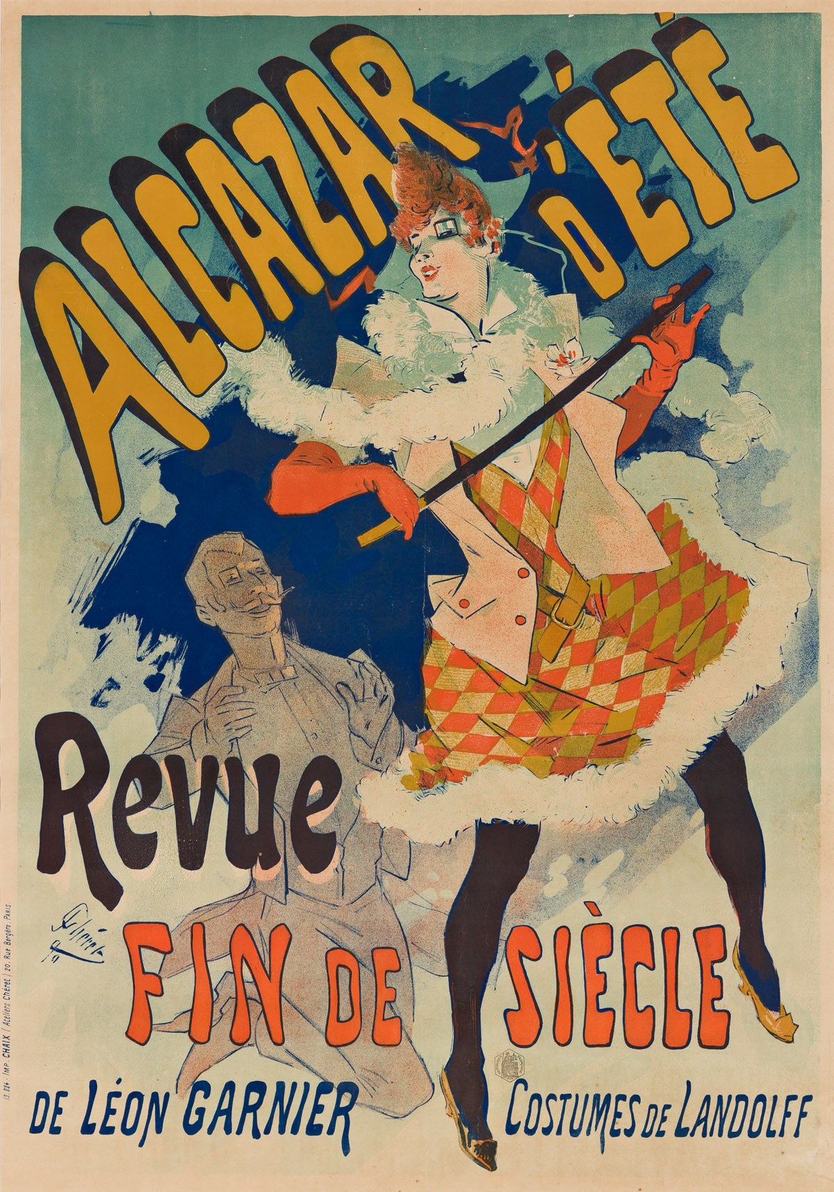 JULES CHÉRET (1836-1932).  ALCAZAR DÉTÉ / REVUE FIN DE SIÈCLE. 1890. 47½x33¼ inches, 120½x84½ cm. Chaix, Paris.